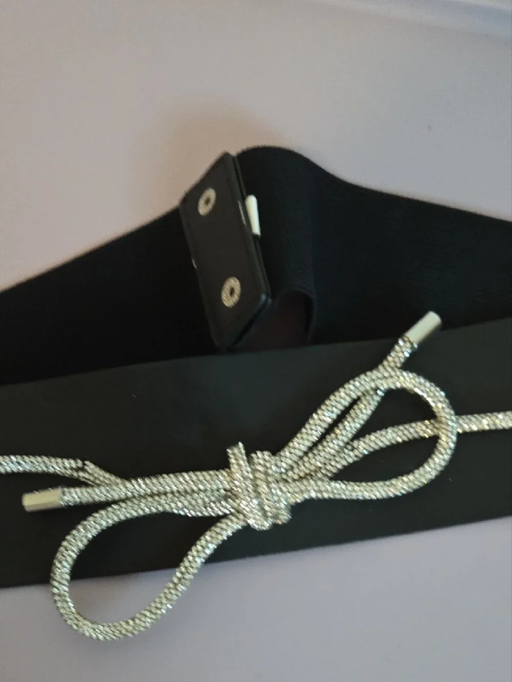 Black Stretch Belt with Silver Rope Accent